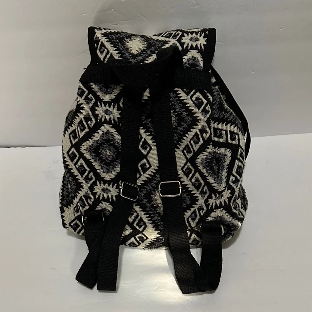 Aztec or Southwestern-style geometric print Black and White Backpack EUC